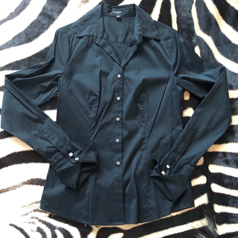Ann Taylor Black Button Up with Rhinestones cuffs